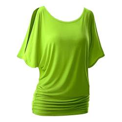 Damen Sommer Lose Rundhals Kurzarm T-Shirt Tunika Oberteile Bluse Apfelgrün L von LaoZanA