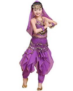 Kinder Mädchen/Damen Bauchtanz Outfit Tanzkleid Ägypten Indische Tanz Outfits Dunkelviolett 125-135CM von LaoZanA