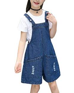 Kinder Mädchen Latzhose Kurze Hose Denim Jeans Overall Alles In Einem Jumpsuit Playsuit + Kurze Ärmel T-Shirts Blau 110CM von LaoZanA