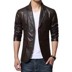 LaoZanA Herren Jacke Freizeit PU Leder Kunstleder Übergangsjacke Slim Fit Mantel Braun S von LaoZanA