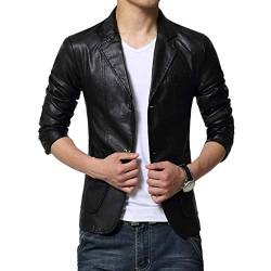 LaoZanA Herren Jacke Freizeit PU Leder Kunstleder Übergangsjacke Slim Fit Mantel Schwarz S von LaoZanA