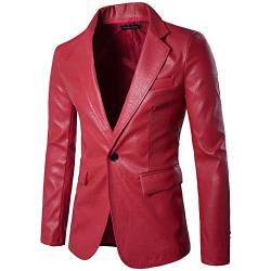 LaoZanA Herren Lässig Slim Fit Blazer Sakko Kunstleder Anzugjacke Rot XL von LaoZanA