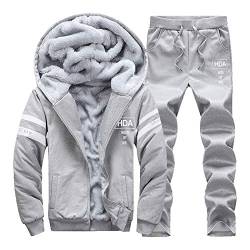 LaoZanA Herren Winter Warm Casual Trainingsanzug Mit Kapuze Zwei-Teilig Jogginganzug Sportanzug Freizeitanzug Grau S von LaoZanA