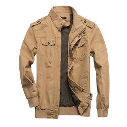 LaoZanA Militär Jacke Herren Übergangsjacke Pilotenjacke Männer Feldjacke mit Reißverschluss Khaki XL von LaoZanA