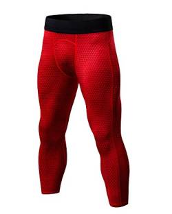 Männer Kompression 3/4 Hose Workout Laufen Leggings Strumpfhosen Sport Tights Rot 2XL von LaoZanA