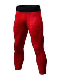 Männer Kompression 3/4 Hose Workout Laufen Leggings Strumpfhosen Sport Tights Rot S von LaoZanA