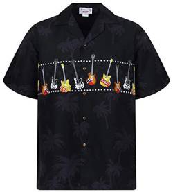 P.L.A. Pacific Legend Original Hawaiihemd, Kurzarm, E-Gitarre Brustdruck, Schwarz, 3XL von Lapa