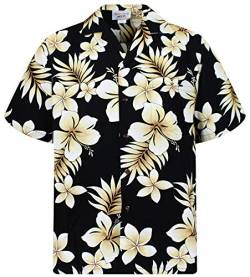 P.L.A. Pacific Legend Original Hawaiihemd, Kurzarm, Goldblume, Schwarz, M von Lapa