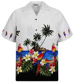 P.L.A. Pacific Legend Original Hawaiihemd, Kurzarm, Papagei Weiß mit Schwarz, 3XL von Lapa