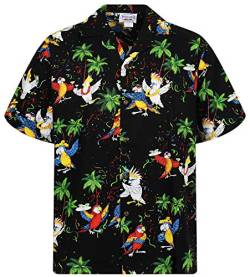 P.L.A. Pacific Legend Original Hawaiihemd, Kurzarm, Party Papageien, Schwarz, L von Lapa