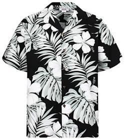 P.L.A. Pacific Legend Original Hawaiihemd, Kurzarm, Schwarz Weiß Graue Blume, Schwarz, L von Lapa