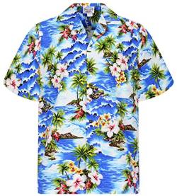 P.L.A. Pacific Legend Original Hawaiihemd, Kurzarm, Welle, Blau, S von Lapa