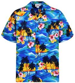 Pacific Legend Original Hawaiihemd, Kurzarm, BlueWithPinkFlowers, XXL von Lapa