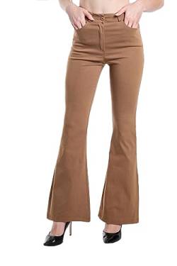 Laphilo Damen-Hose mit ausgestelltem Denim-Effekt, dehnbar, hohe Taille, Skinny, Push-up, Pfote, Elefant, Glocke, aus Denim Slim Fit, Code 3050, Camel, S von Laphilo