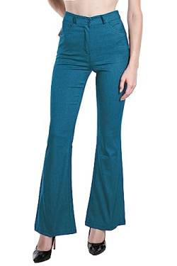 Laphilo Damen-Hose mit ausgestelltem Denim-Effekt, dehnbar, hohe Taille, Skinny, Push-up, Pfote, Elefant, Glocke, aus Denim Slim Fit, Code 3050, Petrol, S von Laphilo