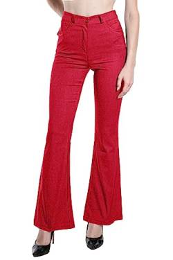 Laphilo Damen-Hose mit ausgestelltem Denim-Effekt, dehnbar, hohe Taille, Skinny, Push-up, Pfote, Elefant, Glocke, aus Denim Slim Fit, Code 3050, rot, M von Laphilo