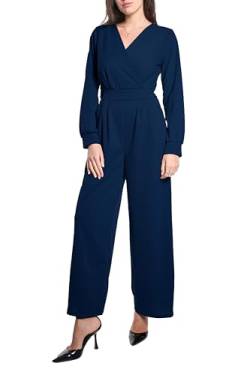 Laphilo Damen Langer V-Ausschnitt Weites Bein Jumpsuit mit Lässig Elegantem Sommer Gürtel cod.7213 (2XL, Blue long sleeves) von Laphilo