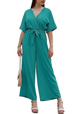 Laphilo Damen Langer V-Ausschnitt Weites Bein Jumpsuit mit Lässig Elegantem Sommer Gürtel cod.7213 (2XL, Petroleum) von Laphilo