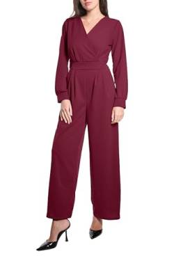 Laphilo Damen Langer V-Ausschnitt Weites Bein Jumpsuit mit Lässig Elegantem Sommer Gürtel cod.7213 (3XL, Bordeaux long sleeves) von Laphilo