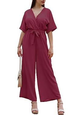 Laphilo Damen Langer V-Ausschnitt Weites Bein Jumpsuit mit Lässig Elegantem Sommer Gürtel cod.7213 (S, Bordeaux) von Laphilo