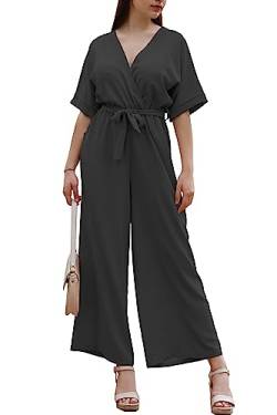 Laphilo Damen Langer V-Ausschnitt Weites Bein Jumpsuit mit Lässig Elegantem Sommer Gürtel cod.7213 (S, Schwarz) von Laphilo