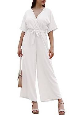 Laphilo Damen Langer V-Ausschnitt Weites Bein Jumpsuit mit Lässig Elegantem Sommer Gürtel cod.7213 (S, Weiß) von Laphilo