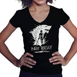 Arya Stark Wolf Not Today Knife GOT Damen V-Ausschnitt Schwarz t-Shirt Size M von Lapi Boutique