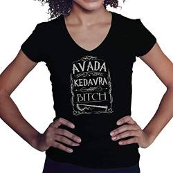 Avada Kedavra Bitch Damen V-Ausschnitt Schwarz T-Shirt Size L von Lapi Boutique