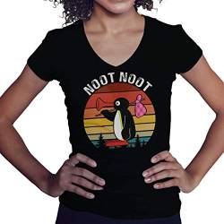 Noot Noot Retro Damen V-Ausschnitt Schwarz T-Shirt Size S von Lapi Boutique