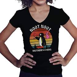 Noot Noot Retro Motherf Damen V-Ausschnitt Schwarz T-Shirt Size L von Lapi Boutique