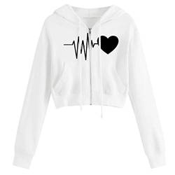 Damen Hoodie Jacke Oversize Langarm Cropped Hoodie Zipper Langarm Mit Kapuze Tshirt,MäDchen Liebesdruck Kurzjacke Schwarz Lange äRmel V-Ausschnitt Sweatshirt Damen Tops Mit Tasche von Lapirek