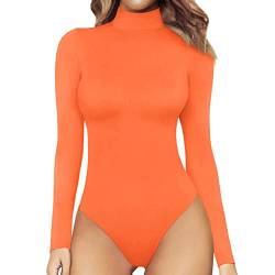 Damen Sport Jumpsuit Lang Eng Yoga Overall Langarm V-Ausschnitt Playsuits mit Reißverschluss Jogging Strampler Hosenanzug Trainingsanzug A0161 Orange#S von Lapirek