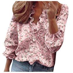 Elegant Bluse mit Rüschen-Kragen Langarm Oberteil Blusen Chiffonbluse Herbst Tunika Pollover A0178 Rosa#M von Lapirek