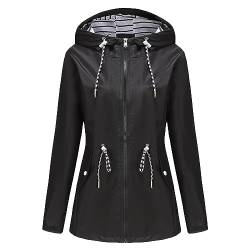 Lapirek Damen Jacke Wasserdicht Übergangsjacke Outdoor Windbreaker Regenjacke Leichte Atmungsaktiv Wanderjacke mit Kapuze A0371 Schwarz#XXL von Lapirek