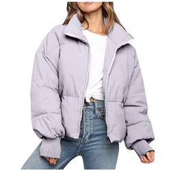 Lapirek Damen Puffer Jacke Kurz Schwarz Beige Winter Warm Gesteppte Dicke Winterjacke Winter Warm Ubergangs Damen-Jacken Outdoor Langarm-Baumwolljacke Jacken füR Damen (Grey #1, S) von Lapirek