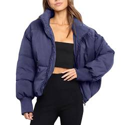 Lapirek Damen Puffer Jacke Kurz Schwarz Beige Winter Warm Gesteppte Dicke Winterjacke Winter Warm Ubergangs Damen-Jacken Outdoor Langarm-Baumwolljacke Jacken füR Damen (Navy #1, L) von Lapirek