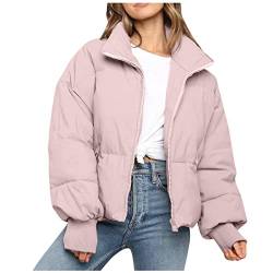 Lapirek Damen Puffer Jacke Kurz Schwarz Beige Winter Warm Gesteppte Dicke Winterjacke Winter Warm Ubergangs Damen-Jacken Outdoor Langarm-Baumwolljacke Jacken füR Damen (XS, Rosa) von Lapirek