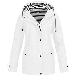 Lapirek Regenjacke Damen Wasserdicht Leicht Regenmantel Windbreaker Packbar Dünne Regenjacken Windjacke mit Kapuze A1788 A-Weiß#S von Lapirek