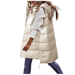 Longweste Damen Steppweste äRmellos Lang Daunen GroßE GrößEn Schwarz Beige Daunenweste Winterjacke Daunenjacke Kapuzenweste Weste üBergangsjacke üBergangsweste Winterweste Mit Tasche von Lapirek