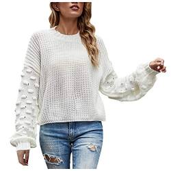 Pullover für Damen, Langarm Weite Ärmel Modischer Kurzer Strickpullover Weiß 40 von Lapirek