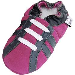 Lappade Baby Lederpuschen Hausschuhe Lederschuhe Schläppchen mit Wildledersohle, Gr.-25/26 EU (ab 2 Jahre), Art. 143 Sport Pink-grau Wildleder von Lappade