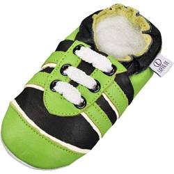 Lappade Sport grün-weiß Wildleder Jungen Sportsneaker Lederpuschen Hausschuhe Krabbelschuhe Baby Lauflernschuhe mit Ledersohle (Gr. 26/27 EU 3XL, Art. 110) von Lappade