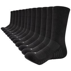 Lapulas Socken Herren Damen, 6 Paar Wandersocken Baumwolle Sportsocken Tennissocken Arbeitssocken mit Weicher Polsterung, 12er pack S07 bequemere Wintersocken Business & Freizeit, Schwarz, 35-38 von Lapulas