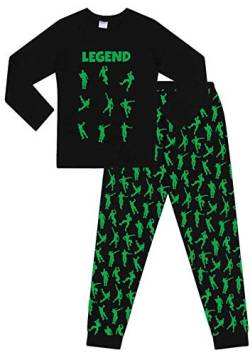 The Pyjama Factory Pyjama-Schlafanzug mit Emote-Legende für Tanzspiele und Gaming, Baumwolle, lang, Schwarz / Grün Gr. 9-10 Jahre, Schwarz von Lareina