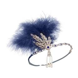 1920er Jahre Flapper Stirnband, Vintage Schmuck Feder Stirnband 20er Kristall Haarschmuck für Frauen, Mädchen Retro-Kopfbedeckung mit Quaste für Abschlussball, Karneval, Party (Blau) von Larfraecy