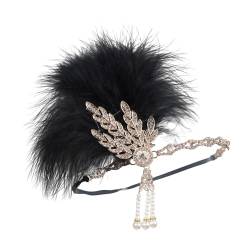 1920er Jahre Flapper Stirnband, Vintage Schmuck Feder Stirnband 20er Kristall Haarschmuck für Frauen, Mädchen Retro-Kopfbedeckung mit Quaste für Abschlussball, Karneval, Party (Schwarz) von Larfraecy