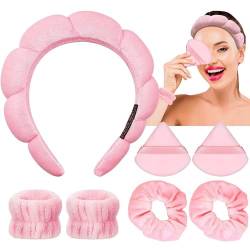 7 Stück Haarband Kosmetik FüR Frauen, Weich Handgelenk Waschband und Make Up Haarband Zur Gesichtsreinigung, Tuch-Haarband Für Gesichtswäsche, Make-Up-Entfernung, Spa, Yoga, Sport, Dusche (Rosa) von Larfraecy