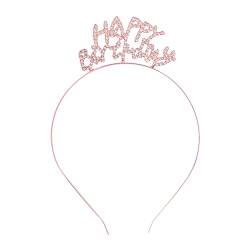 Larfraecy Diamant Geburtstag Stirnband Geburtstag Tiara Metall Haarbänder Bling Mädchen Stirnband für Party Zubehör (pink) von Larfraecy