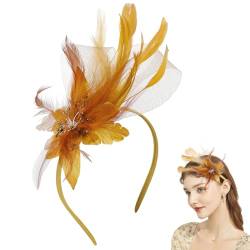 Larfraecy Prom Stirnband Retro Teeparty Fascinator Hut Hut Stirnband Faux Flowers Feather Mesh Hair Accessories Wedding Hochzeiten Partys für Mädchen und Frauen (Gold) von Larfraecy