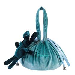 Lazy Kosmetiktasche, Kordelzug Make-Up Bag,Tragbare Kosmetiktasche Mit Kordelzug,Drawstring Velvet Rabbit Ears Cute Magic Small Travel Drawstring Bag,Make Up Tasche für Damen und Mädchen (Grün) von Larfraecy